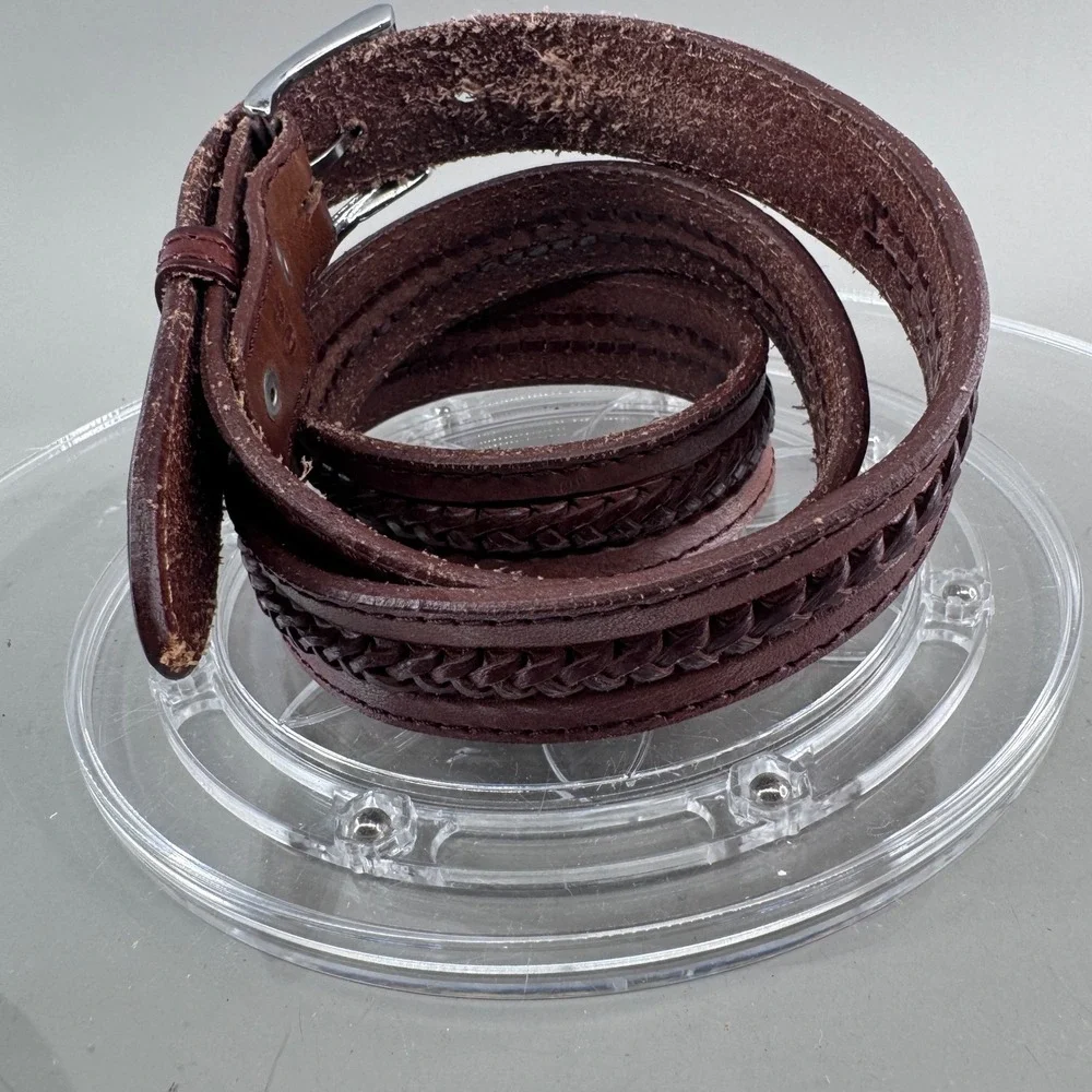 Chirra Mens Leather Belt Braided Embossed Western Brown Size 40 Made in Mexico